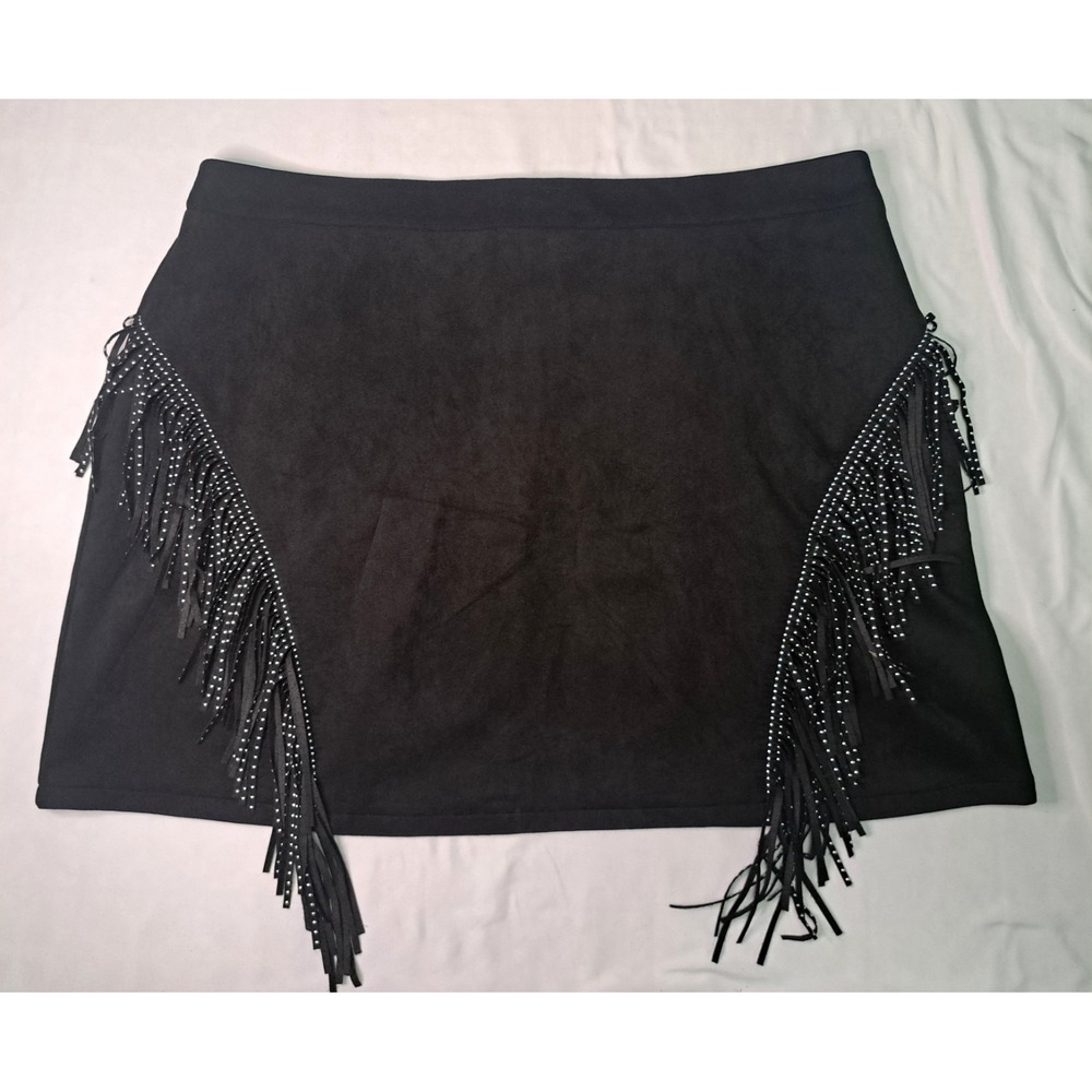 Studded Fringe Faux-Suede Mini Skirt 5x Western Cowgirl Coachella Rodeo Festival